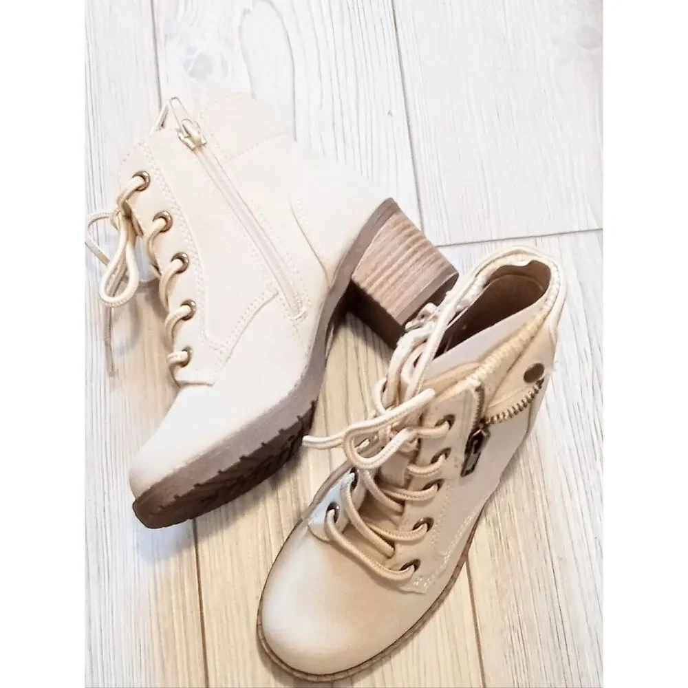 (W-4717) Pop Little & Big Kid Girls Venti Block Heel Lace Up Boots Sz 12